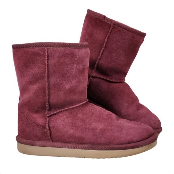 UGG Koolaburra Suede Leather Shearling Fur Lined Winter Boots Cranberry Size 4 - Picture 1 of 15